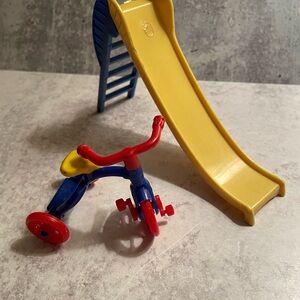 Vtg Renwal No. 7 Plastic Toy Tricycle Bike Red Blue Yellow & Slide No. 20 USA